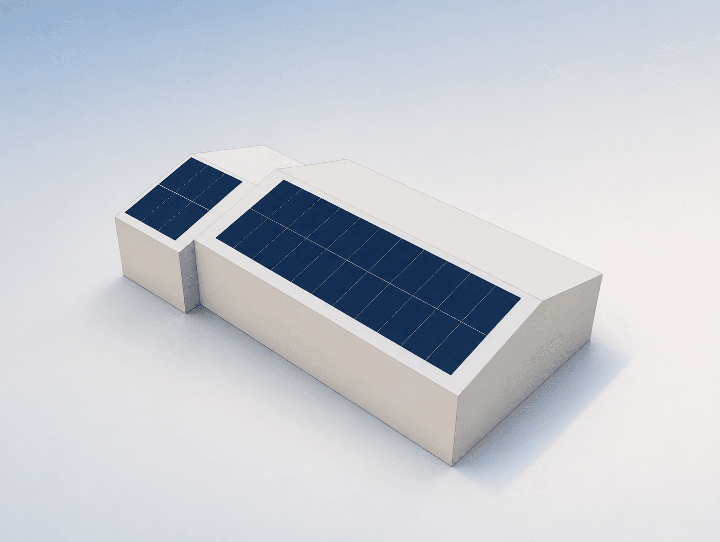 Vue 3D d'une toiture avec ses modules photovoltaïques dans NOVA SOLAR STUDIO.